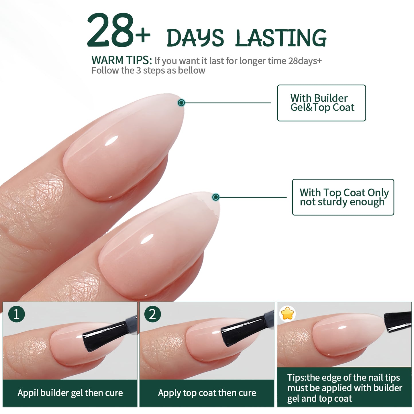 Nailpop Nude White Ombre Press on Nails Medium Almond Fake Nails Gradient Glossy Soft Gel Nail Tips Acrylic Nails for Manicure