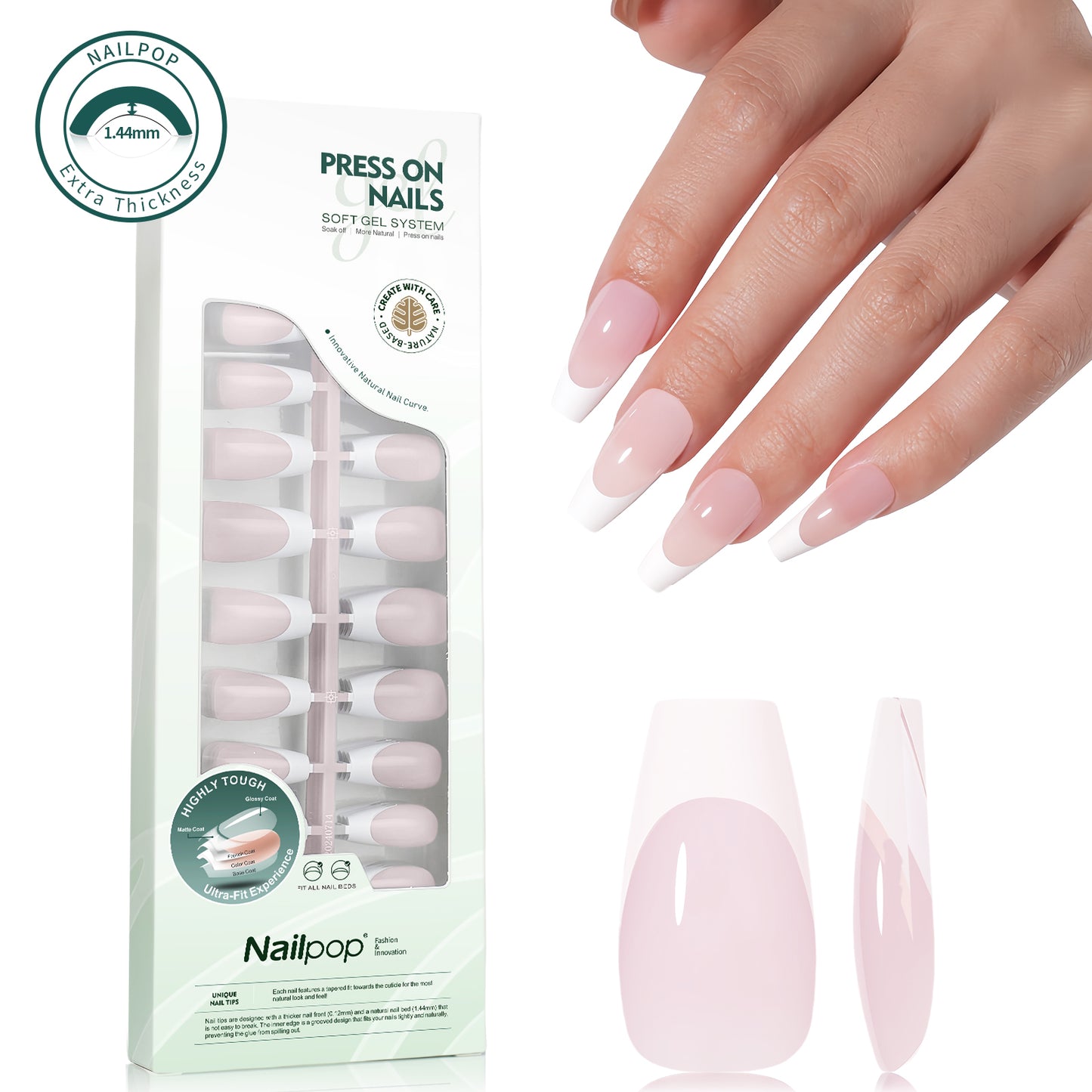 Nailpop 140pcs Multi-Colors French Press on Nails Clear Nude Pink Soft Fake Nails Full Cover Nail Extension Tips for Home DIY