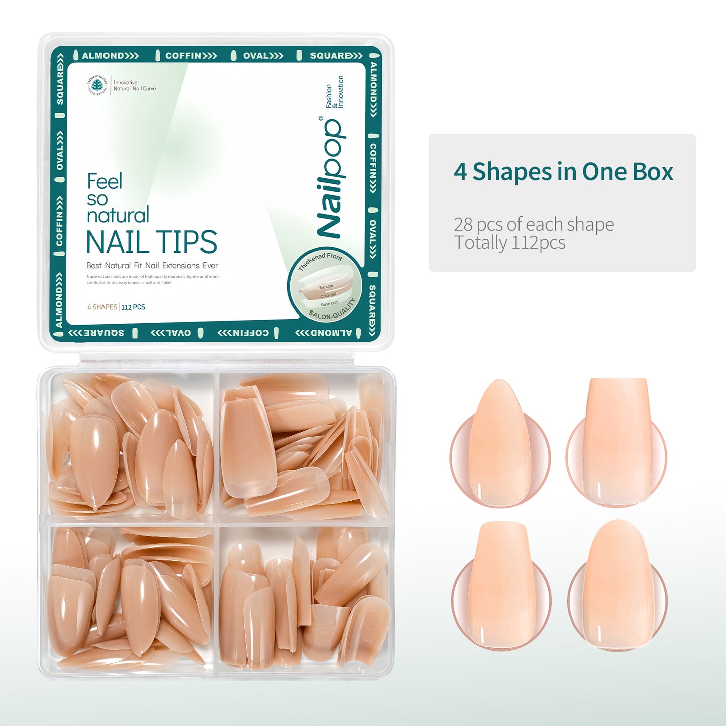 Nailpop 112Pcs Skin Tones Press on Nails Coffin Fake Nails 14 Sizes Nude Soft Gel Nail Tips Glossy Acrylic Nails No Need to File