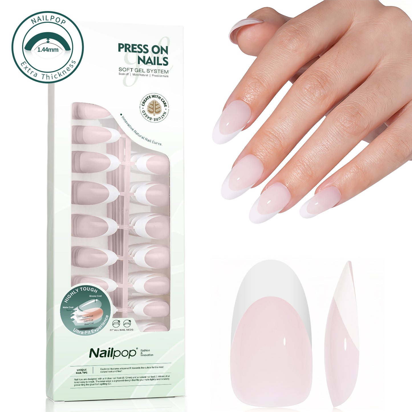 Nailpop 140pcs Multi-Colors French Press on Nails Clear Nude Pink Soft Fake Nails Full Cover Nail Extension Tips for Home DIY
