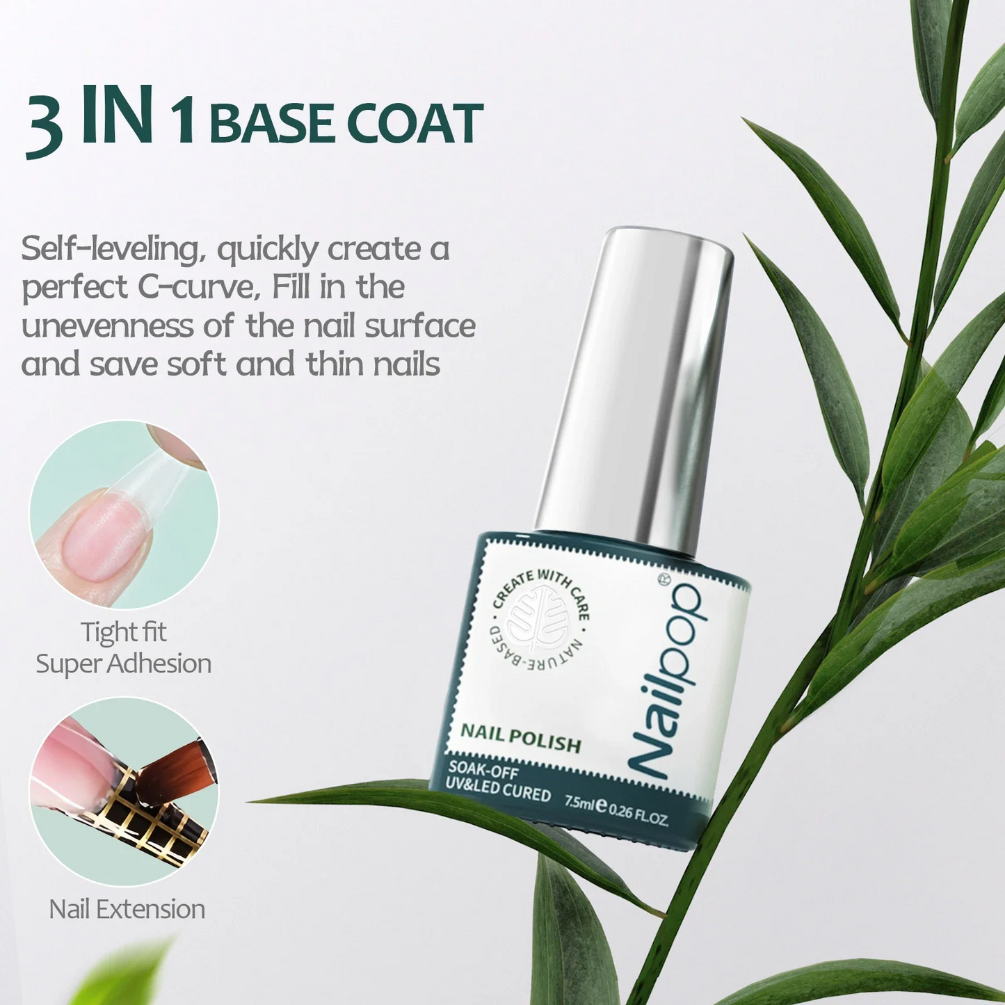 3 IN 1 Base Coat Nail Tips Glue Gel Polish Top Coat Function Gel Soak Off UV 7.5ml Glass Bottle Nail Prep Dehydrator Gel