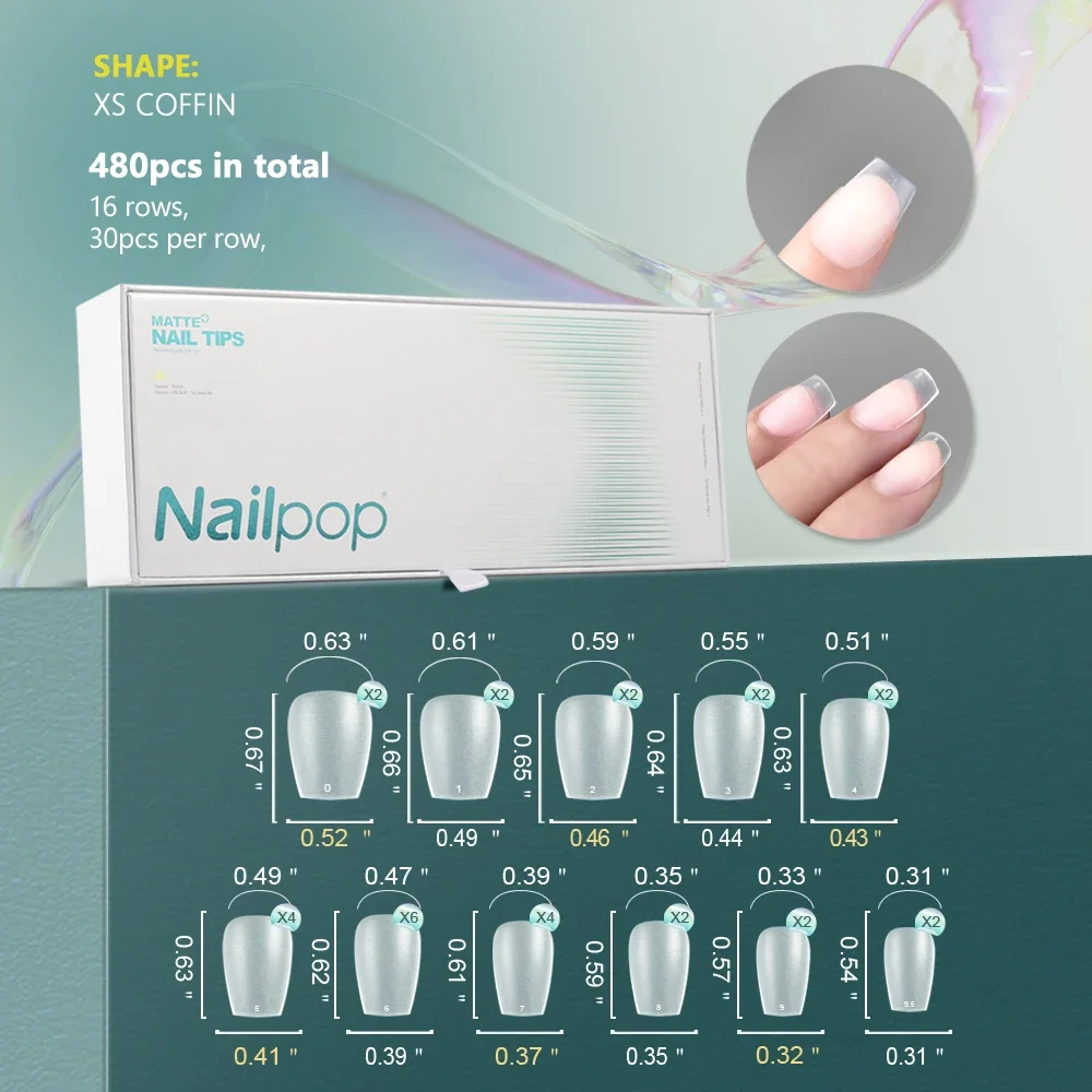 Soft Nail Tips Full Matte&nbsp; Short Coffin Fake Tips with Box for Soak Off Nail Extension 480pcs OEM ODM