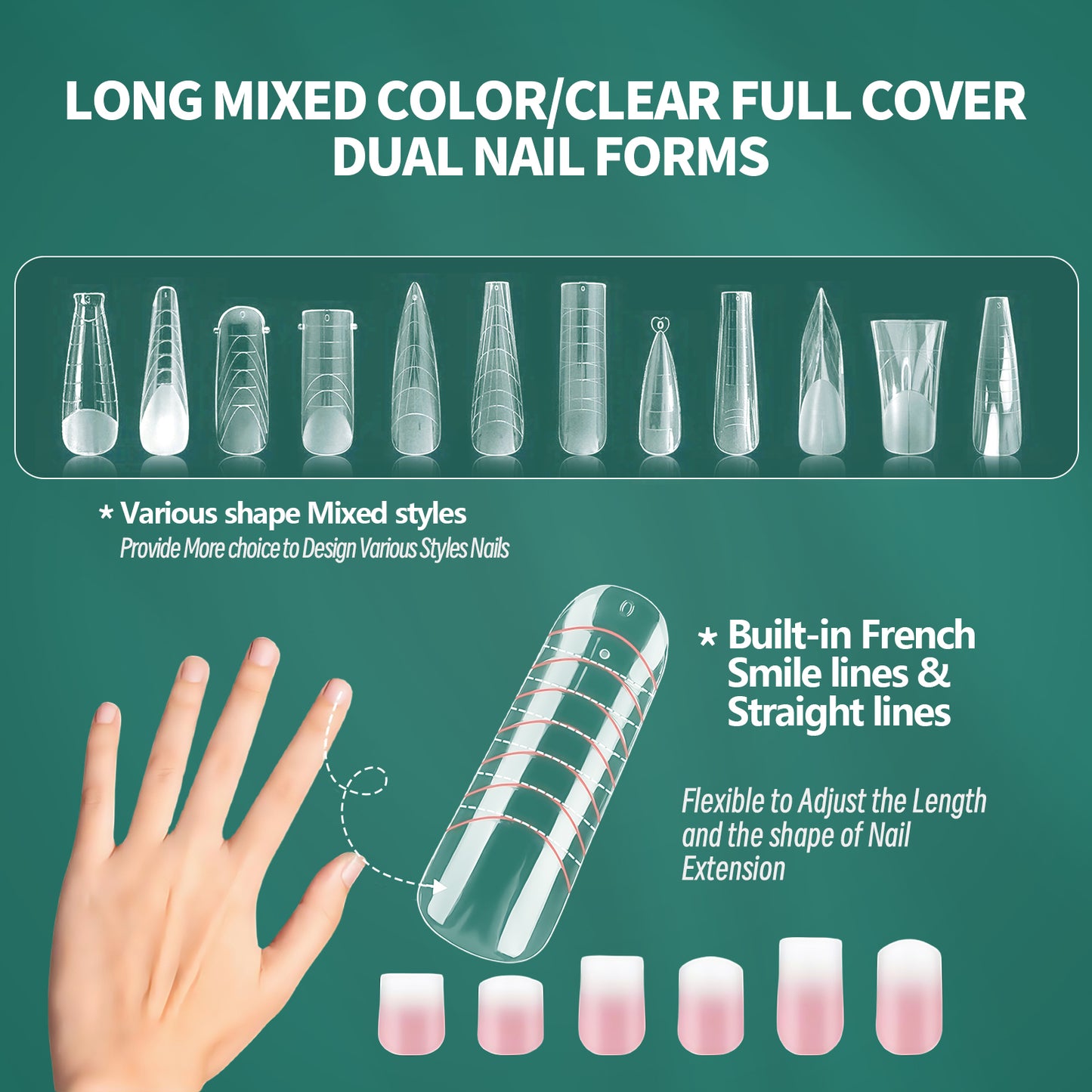 Nailpop Color Nail Dual Forms Set Full Nail Forms for Polygel Reusable Nail Tips Nail Extension Forms Acrylic Nail Dual Forms