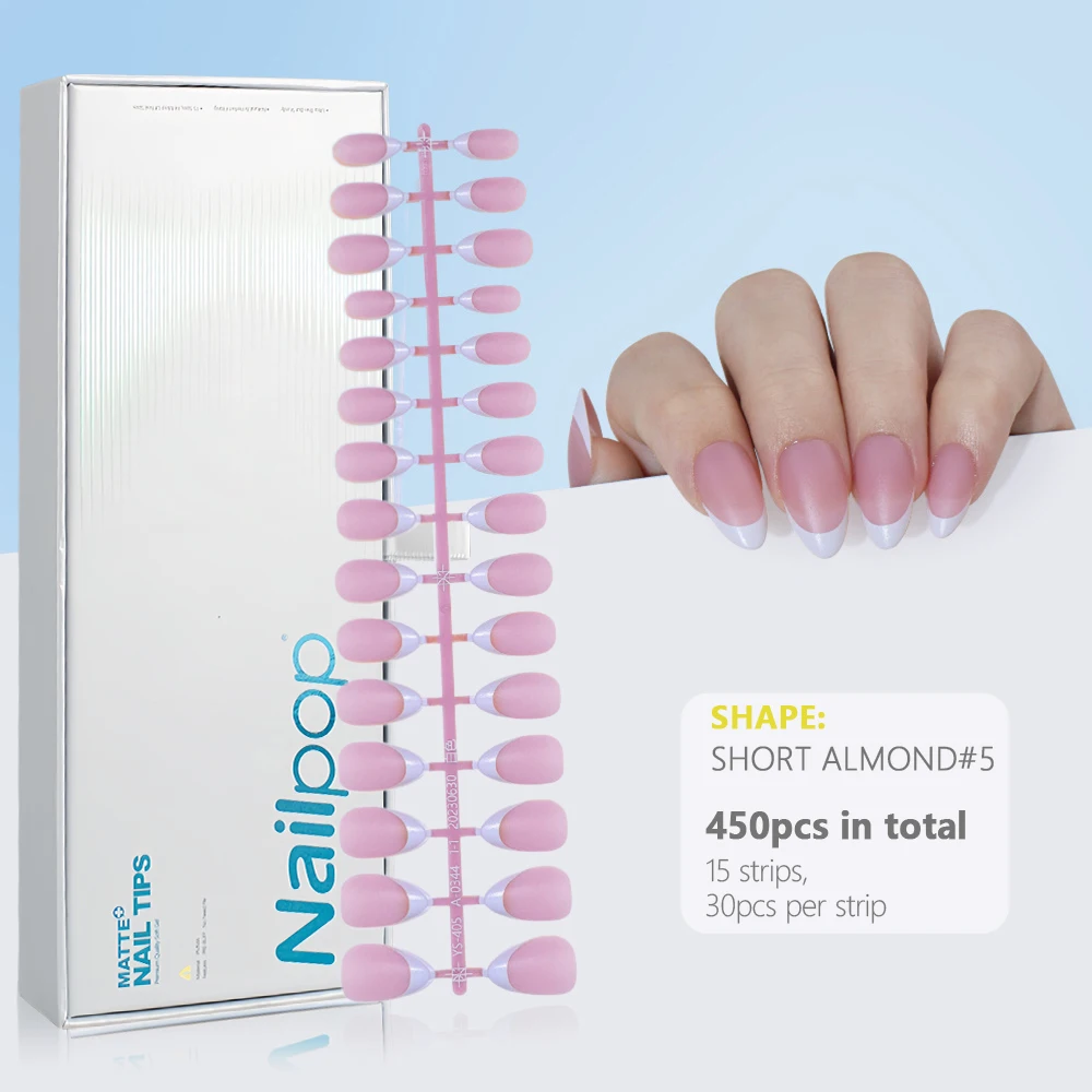 Press on Nails Gel Nail Tips 450PCS Pre-Colored Soft Gel X Almond Fake Nails with Designs DIY Nail Extensions