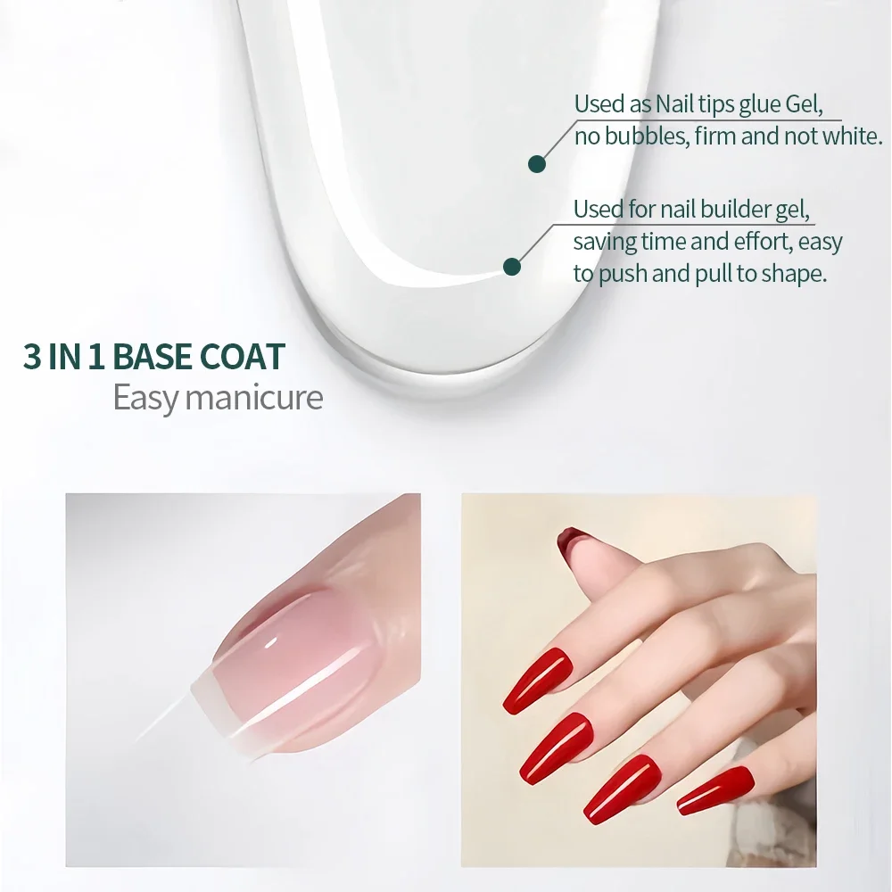 3 IN 1 Base Coat Nail Tips Glue Gel Polish Top Coat Function Gel Soak Off UV 7.5ml Glass Bottle Nail Prep Dehydrator Gel