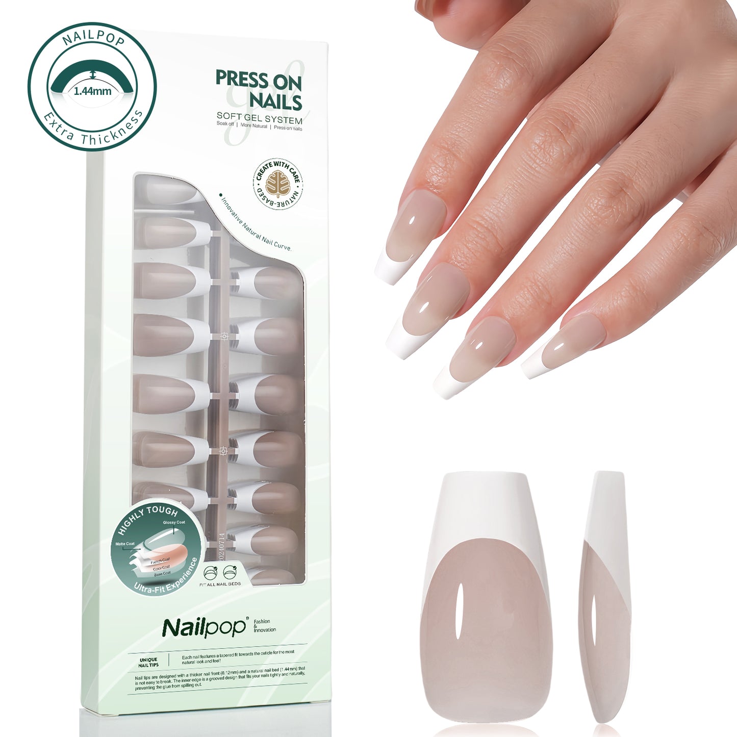 Nailpop 140pcs Multi-Colors French Press on Nails Clear Nude Pink Soft Fake Nails Full Cover Nail Extension Tips for Home DIY