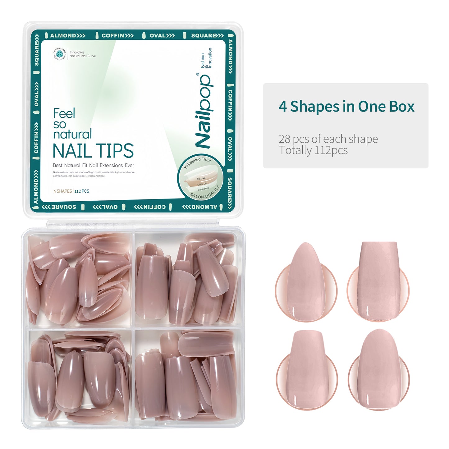 Nailpop 112Pcs Skin Tones Press on Nails Coffin Fake Nails 14 Sizes Nude Soft Gel Nail Tips Glossy Acrylic Nails No Need to File