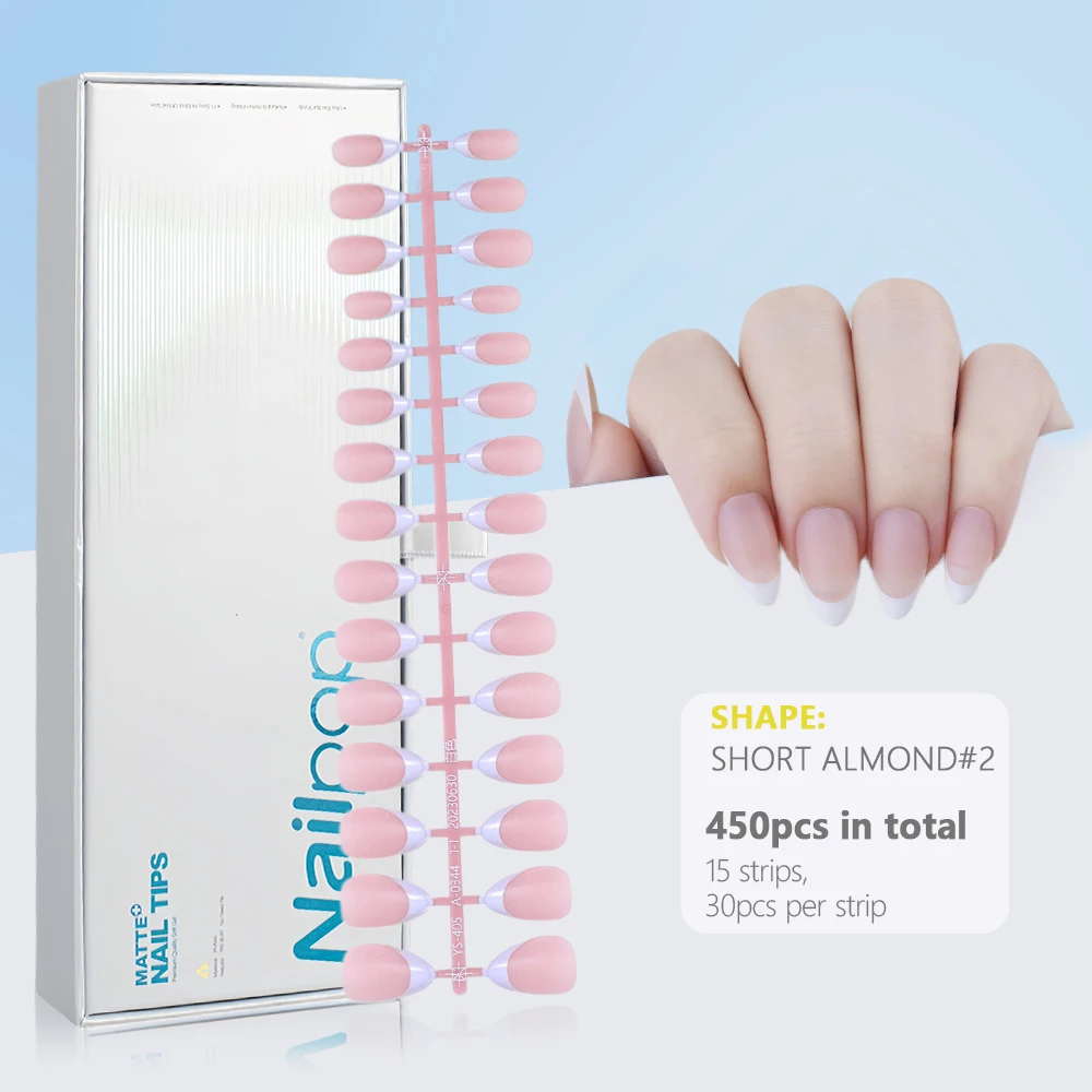 Press on Nails Gel Nail Tips 450PCS Pre-Colored Soft Gel X Almond Fake Nails with Designs DIY Nail Extensions