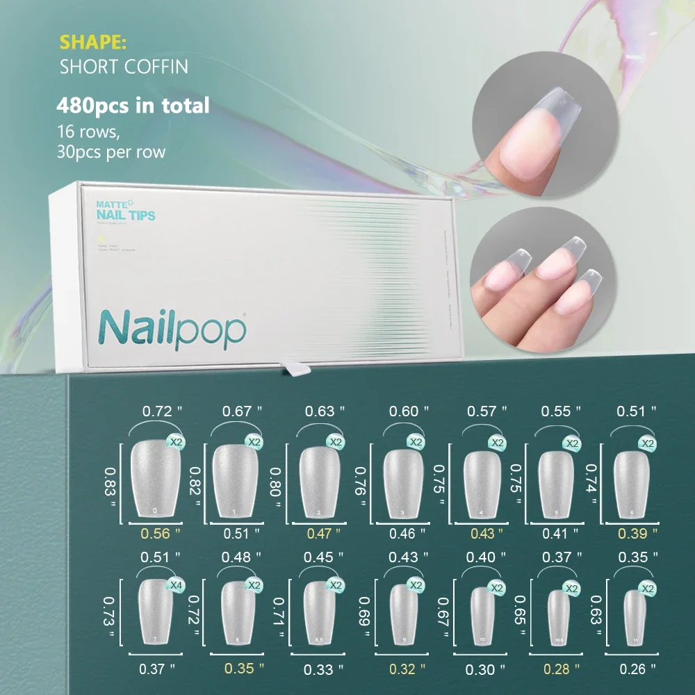 Soft Nail Tips Full Matte&nbsp; Short Coffin Fake Tips with Box for Soak Off Nail Extension 480pcs OEM ODM