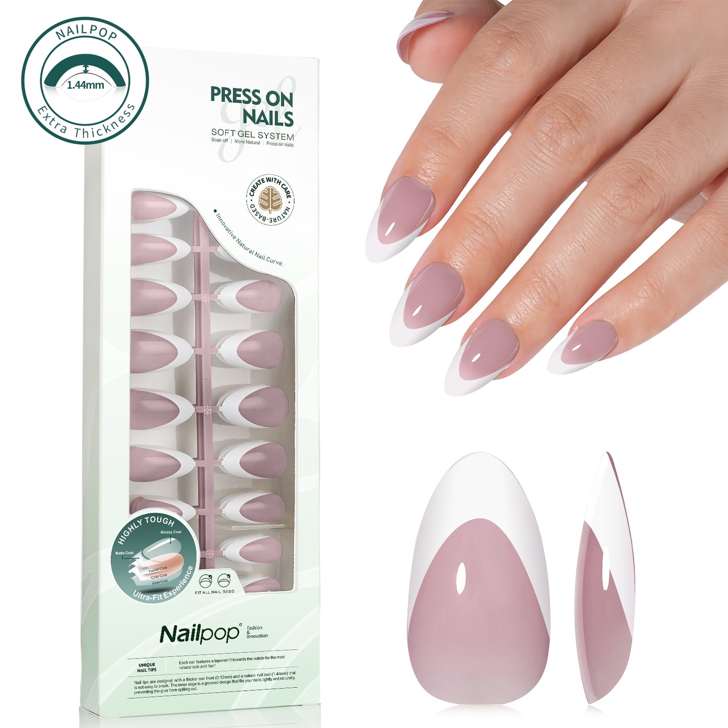 Nailpop 140pcs Multi-Colors French Press on Nails Clear Nude Pink Soft Fake Nails Full Cover Nail Extension Tips for Home DIY