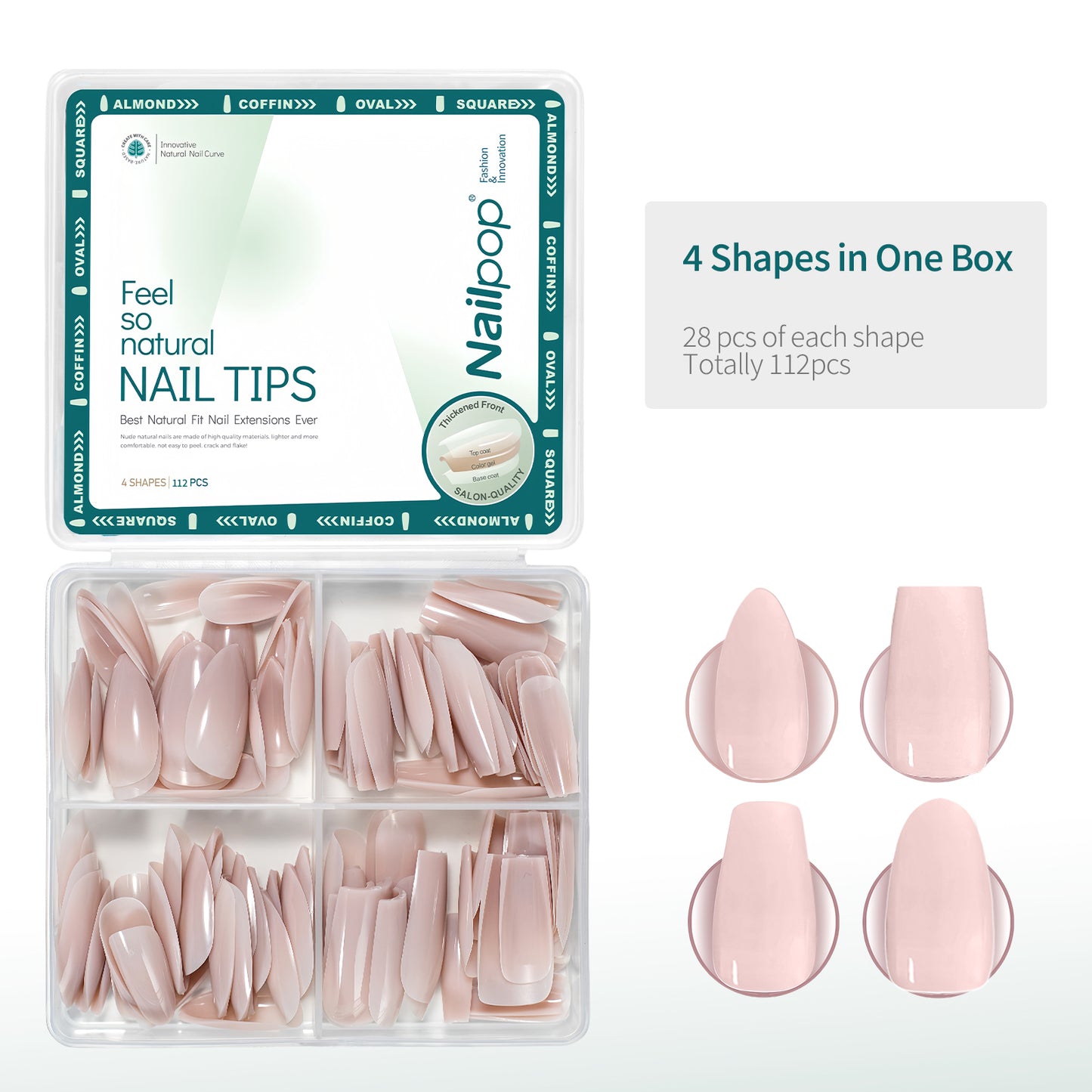 Nailpop 112Pcs Skin Tones Press on Nails Coffin Fake Nails 14 Sizes Nude Soft Gel Nail Tips Glossy Acrylic Nails No Need to File