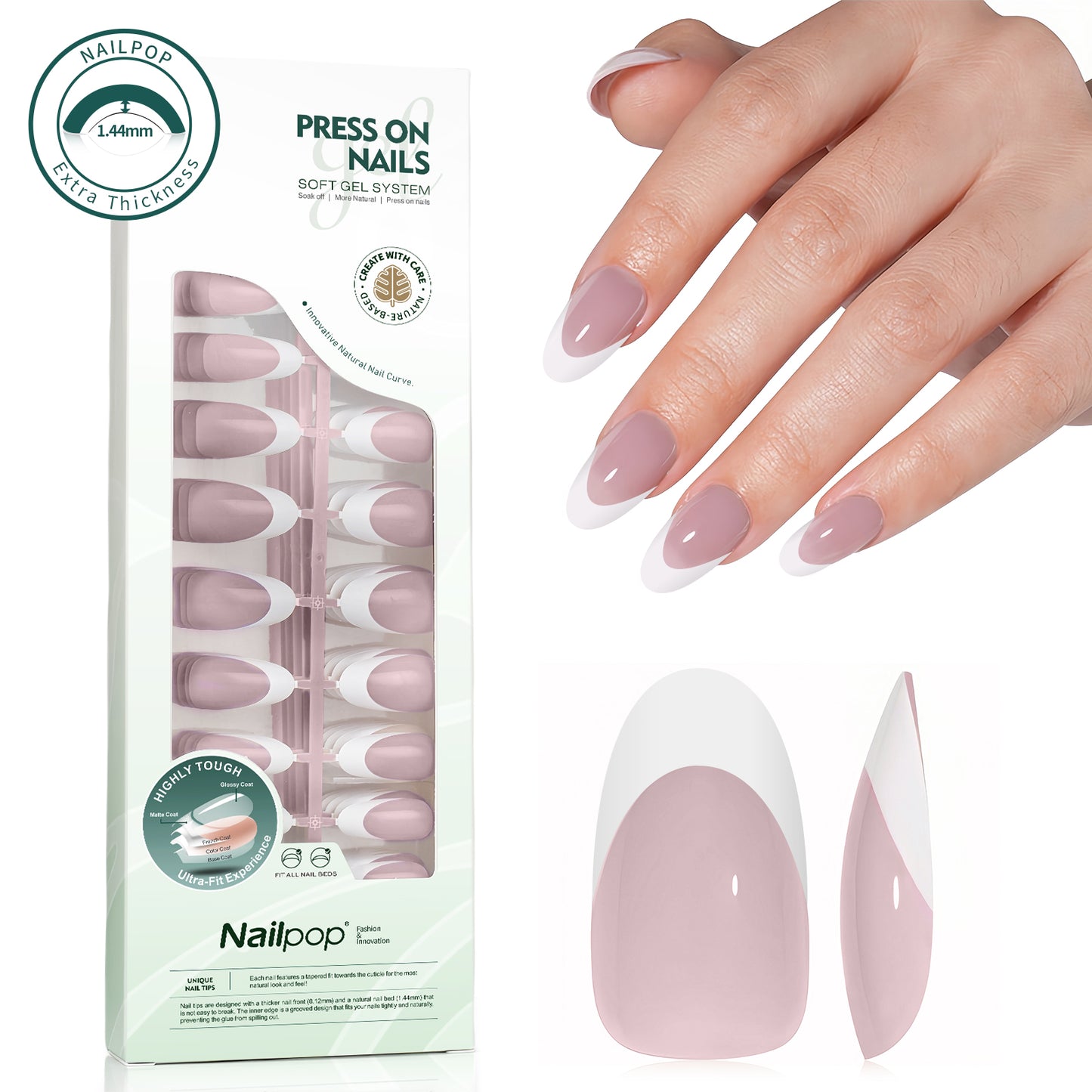 Nailpop 140pcs Multi-Colors French Press on Nails Clear Nude Pink Soft Fake Nails Full Cover Nail Extension Tips for Home DIY