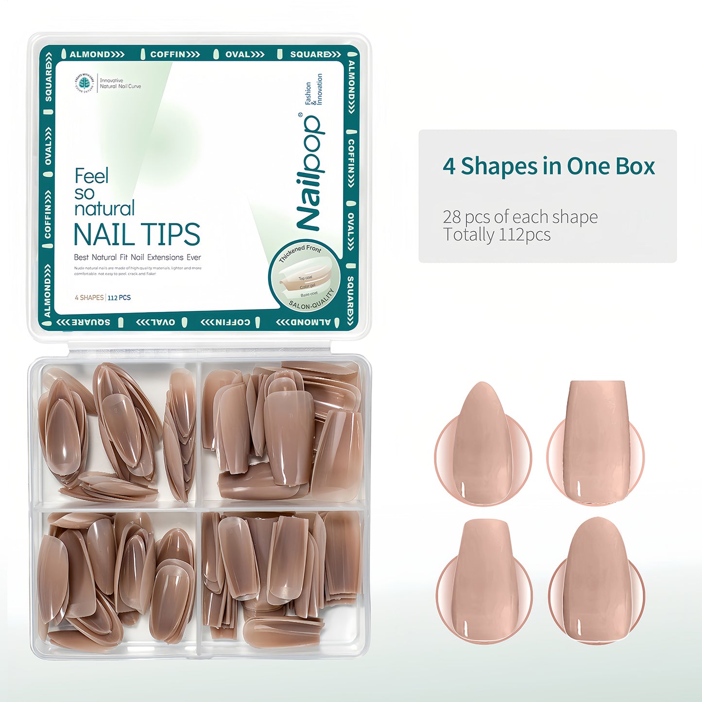 Nailpop 112Pcs Skin Tones Press on Nails Coffin Fake Nails 14 Sizes Nude Soft Gel Nail Tips Glossy Acrylic Nails No Need to File