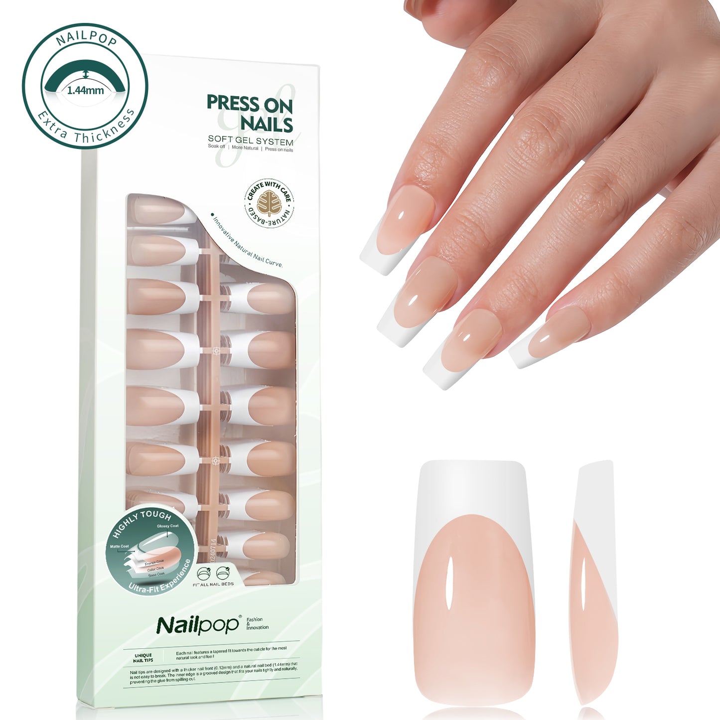 Nailpop 140pcs Multi-Colors French Press on Nails Clear Nude Pink Soft Fake Nails Full Cover Nail Extension Tips for Home DIY