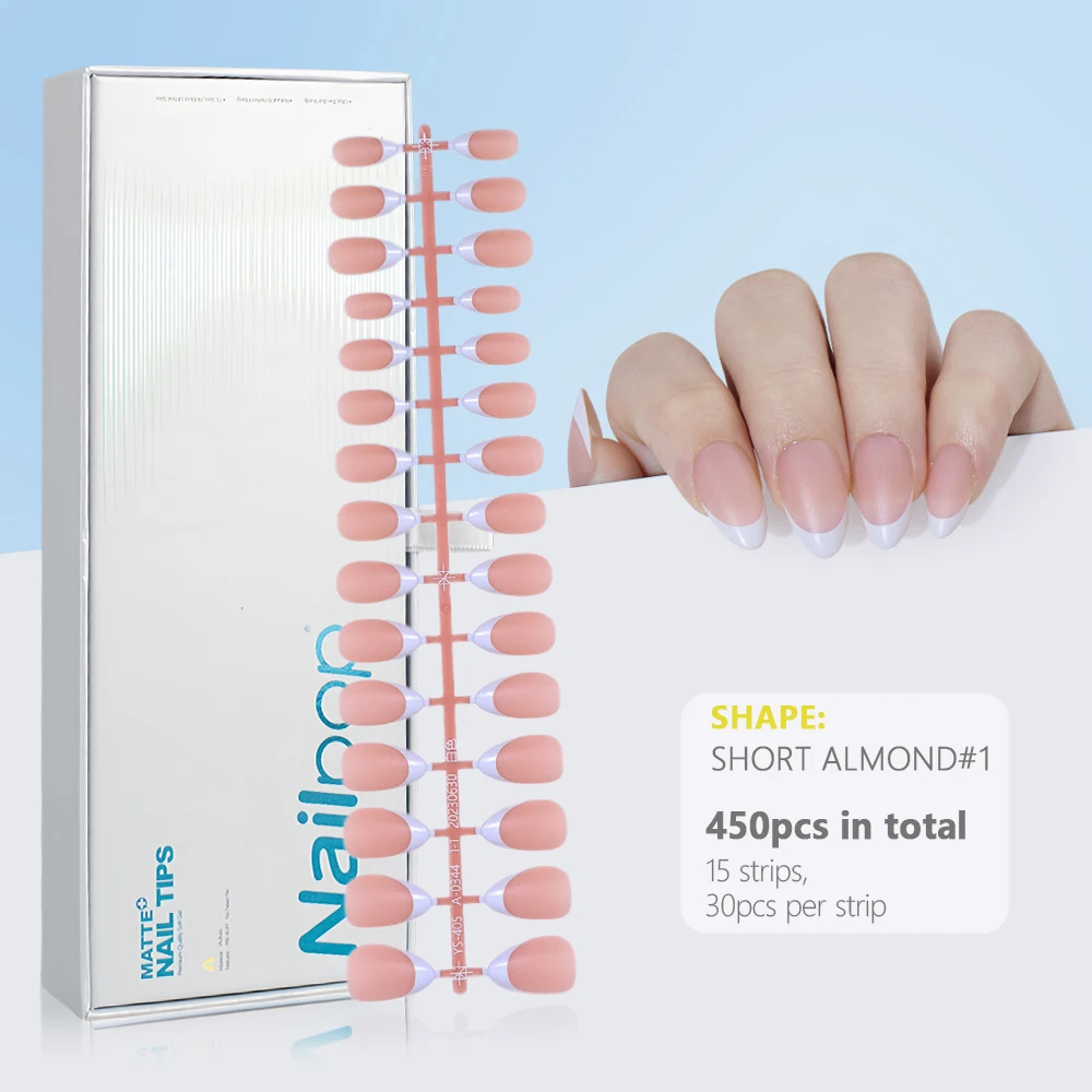 Press on Nails Gel Nail Tips 450PCS Pre-Colored Soft Gel X Almond Fake Nails with Designs DIY Nail Extensions