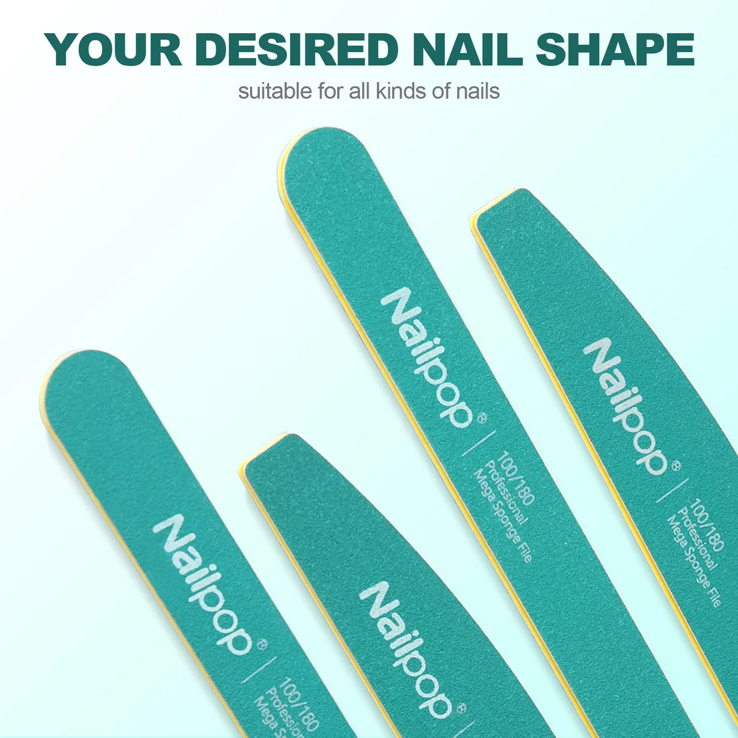 Professional Nail Files 100/180 Grit Halfmoon Polishing Grinding Manicure Pedicure At Home Nail Buffers for DIY