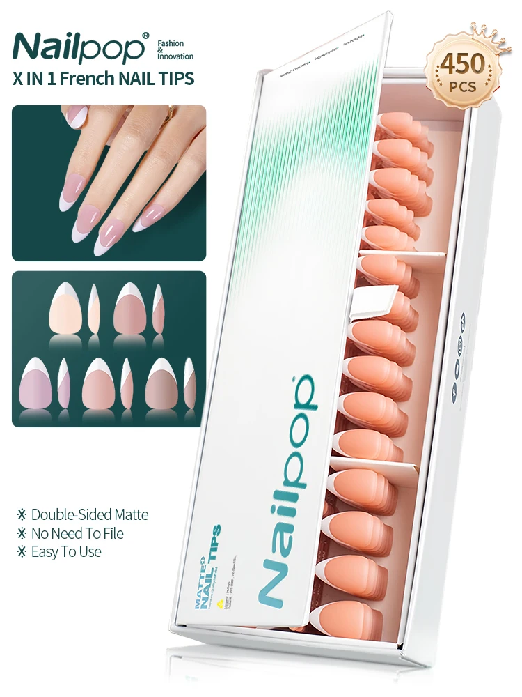 Press on Nails Gel Nail Tips 450PCS Pre-Colored Soft Gel X Almond Fake Nails with Designs DIY Nail Extensions